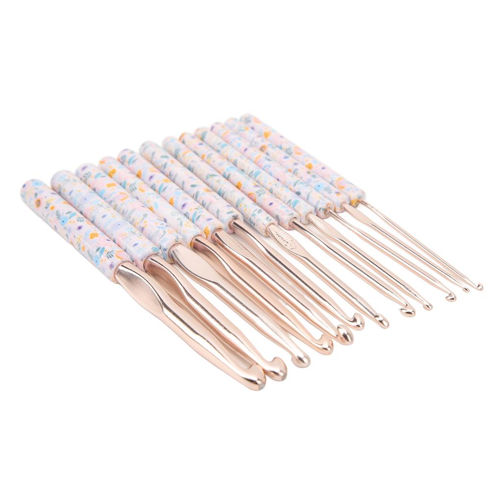 Crochet Needles Set Aluminium 12 Sizes Elegant Ergonomic Plastic Blue Flower Stamped Handle Crochet