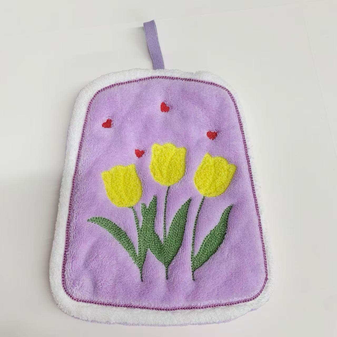 Thickened Coral Fleece Hanging Flower Hand Towel - Soft & Absorbent, Multi-Functional 20x26 cm