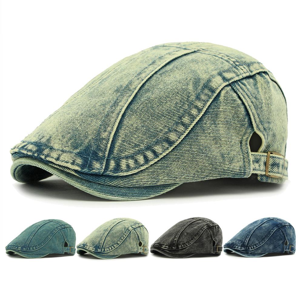 HT4804 Mens Berets Women Spring Summer Autumn Denim Cap Artist Painter Beret Hat Male Female Ivy Flat Cap Adjustable Beret Cap
