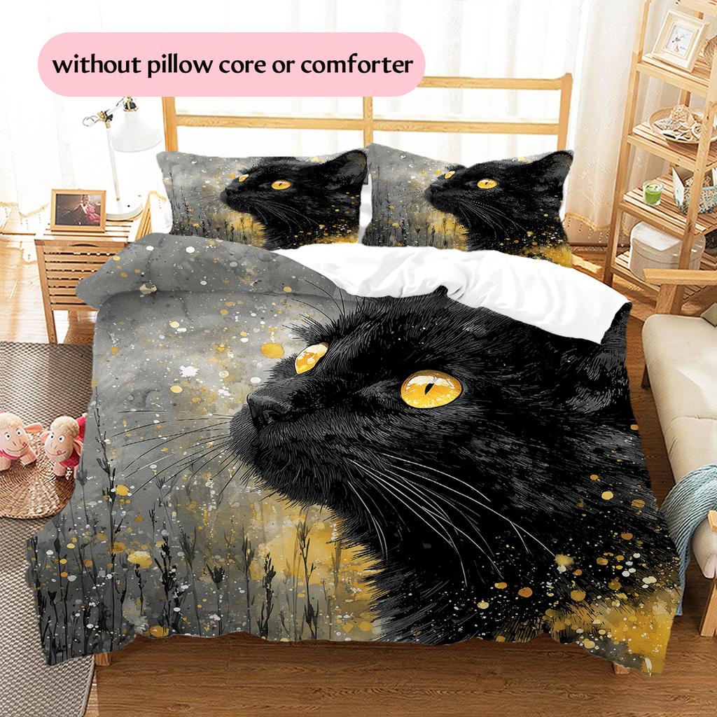 Black Cat Pattern Bedding Quilt Set  Home Decoration  Gift (1 * Duvet Cover + 2 * Pillowcase  Without Core)