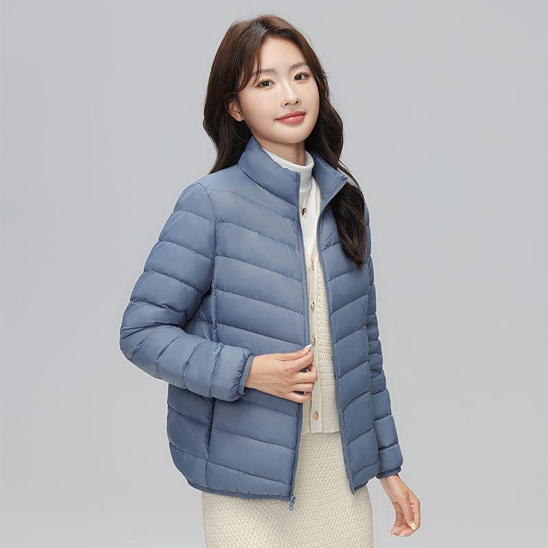 2024 autumn and winter new slim casual light down jacket women's stand-up collar large size jacket 90 white duck down tide