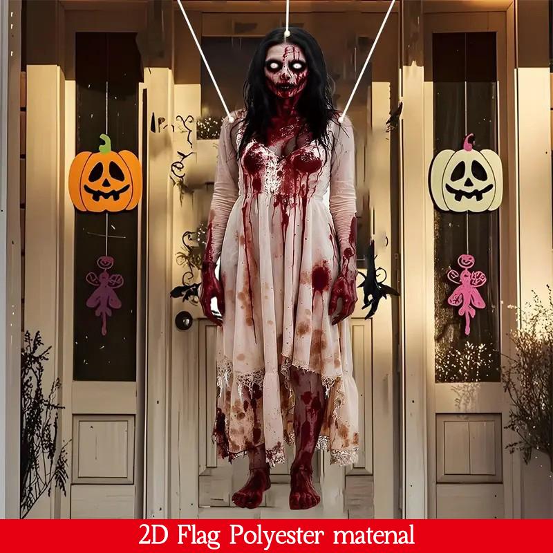 

2D horror skull bride background cloth Halloween Party scary atmosphere haunted house indoor outdoor festival decor Supplies 1PC