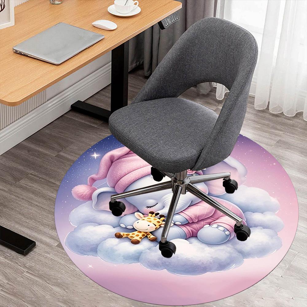 1PC Elephant Cloud Sleep Night Round Chair Mat Area Rug - Non-Slip, Floor Mat for Office, Bedroom, Home Decor Christmas Gift C0528083