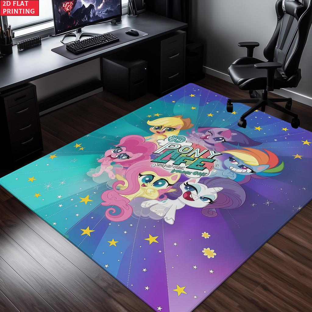 Cute Cartoon Pony Area Rug,Starry Gradient Theme Non-slip Floor Mat,Decorative Carpet for Kids Room Bedroom,Washable Home Gift