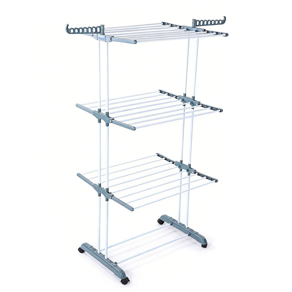 Laundry Drying Rack Multifunctional Movable 3 Layers Space Saving Foldable Clothes Horses Rack