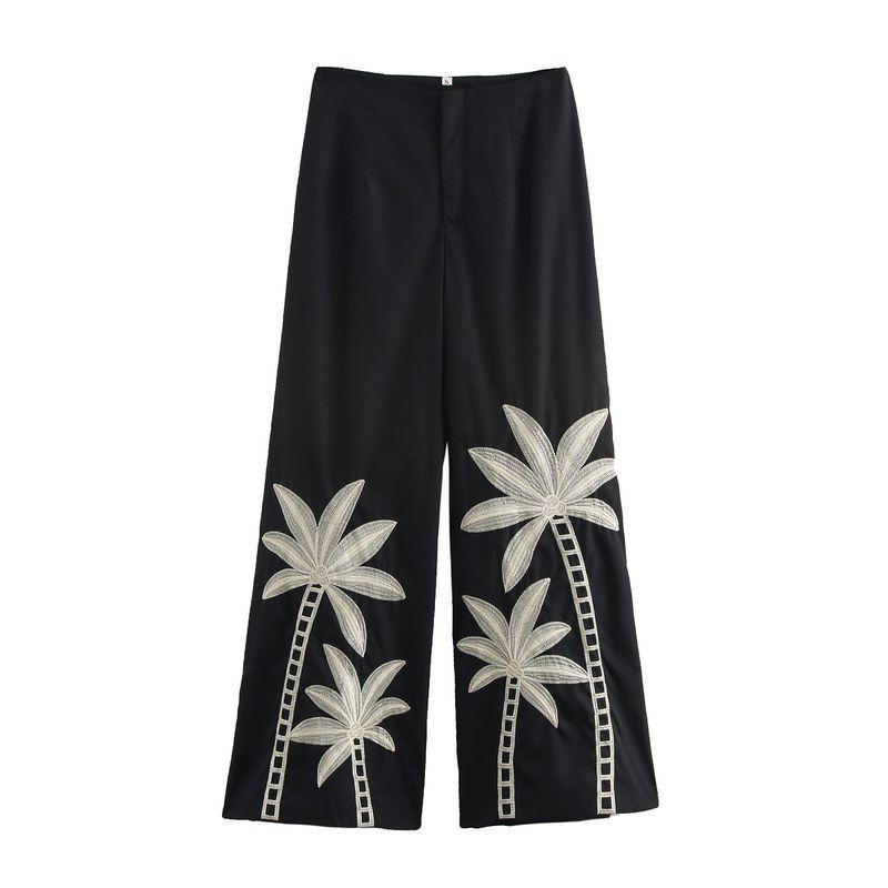 

Zbza Spring New Women clothes Western Style French style Fashion Design in Stock Simple Style Embroidered Trousers Black XS