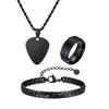 Vnox Men's 3pcs Stainless Steel Jewelry Set, Guitar Pick Pendant Necklace Classic Plain Ring Cuban Chain Bracelets Jewelry Set