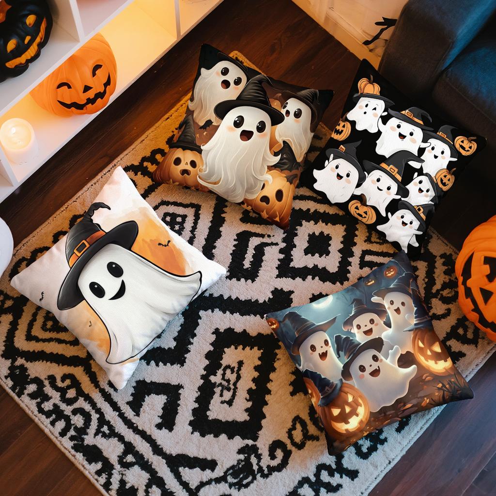 Halloween Cute Ghost Pillowcase Printed Polyester 45X45Cm Throw Pillowcover Decorative Sofa Cushion Pillowslip Home Decor