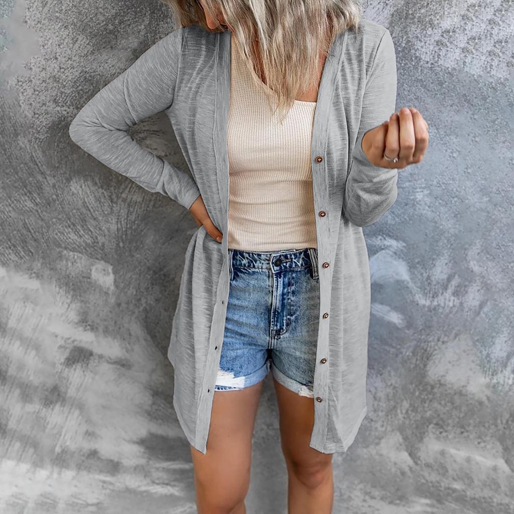 Moda damska Odzież na wiosnę i jesień Jednolity kolor, długi rękaw, otwarty sweter z przodu Casual Plus Size Płaszcz Damska luźna bluzka