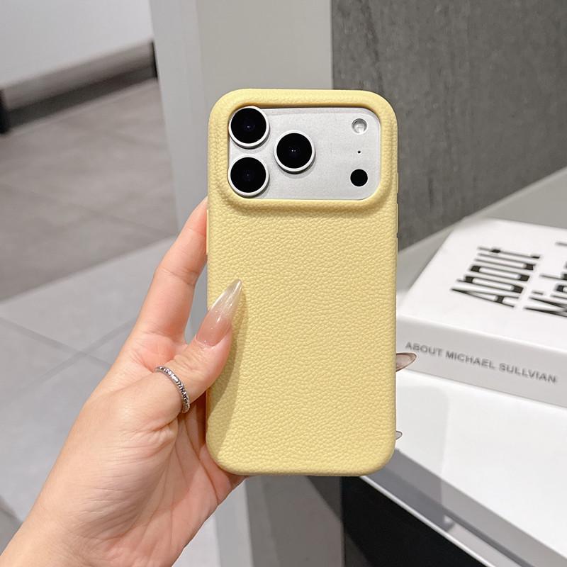 Compatible Apple 17Pro Max, 16Pro, 15/14, 13 Lychee Leather Textured Solid Color Soft Drop-Proof iPhone Case