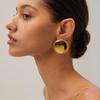 18k Gold-Plated Stainless Steel Diamond Inlaid Round Disc Earrings