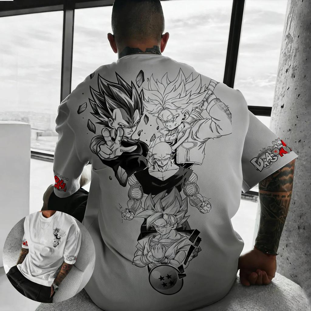 Dragon Ball Z Super Saiyan Group Graphic Dual-Sided Oversized T-Shirt Vintage Anime Harajuku Streetwear Unisex Casual T-shirt