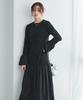 Pierrot Knit Rayon Flared Size Black Mixed-Material Dress, Blend, Gathered, Silhouette, Women's, M,