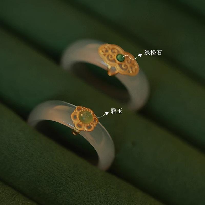 Ventfille Copper Chalcedony An Jade Ring For Woman Vintage Turquoise Jewelry Accessories Girls Dropshipping