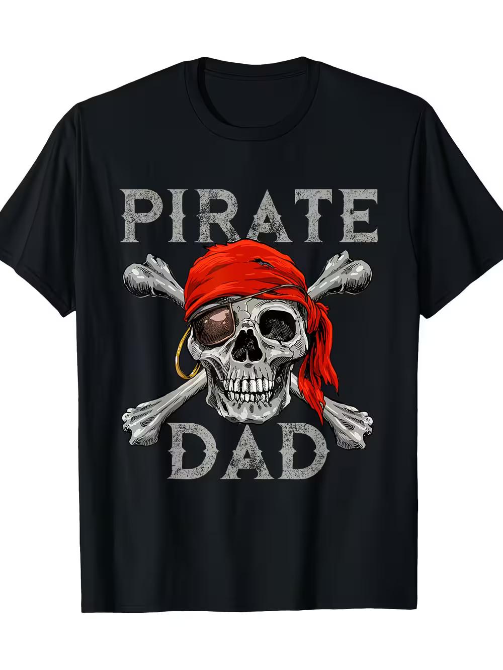 Pirate Dad Jolly Roger Skull & Crossbones T-Shirt | 100% Crew Neck Short Sleeve Tee with Skull & Swords Graphic S