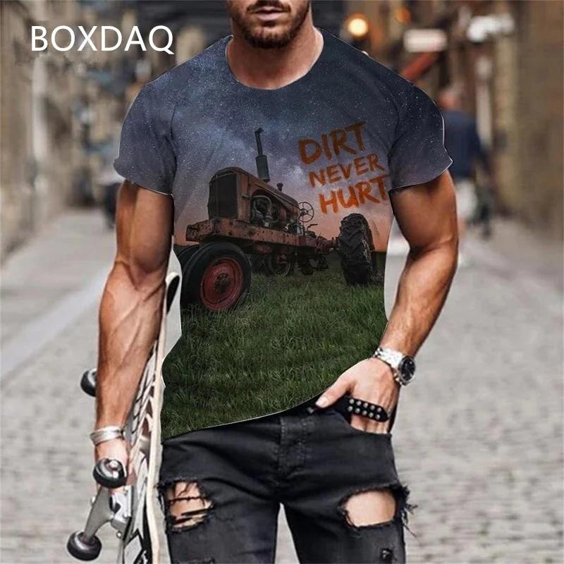Camisetas de Tractor para Hombre Manga Corta Cuello Redondo Estampado 3D Coche Granjero Herramientas Deportes Camiseta