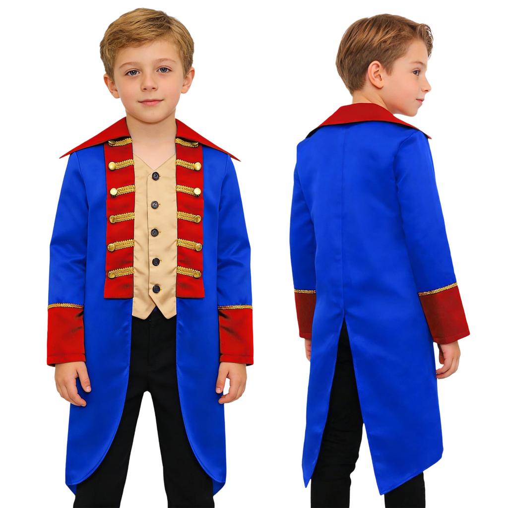 Costume da Bambino Esercito Britannico Coloniale: Cappotto Rosso Frac con Bordi Dorati & Spalline per Rievocazione della Guerra Rivoluzionaria