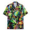 Men's Alien Bigfoot Shirt 3D Neon Print Short Sleeve Hawaiian Shirt Summer Oversized Hip Hop Tops