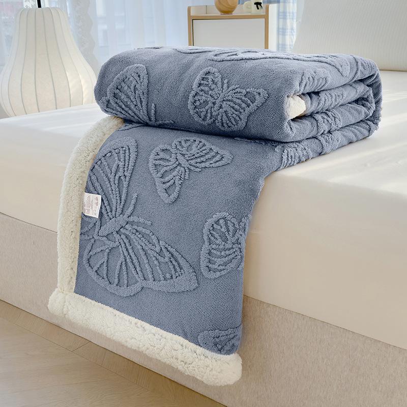 Soft and Comfortable Solid Color Butterfly Jacquard Multi-functional Nap Blanket All Seasons Bedroom Warm Blanket