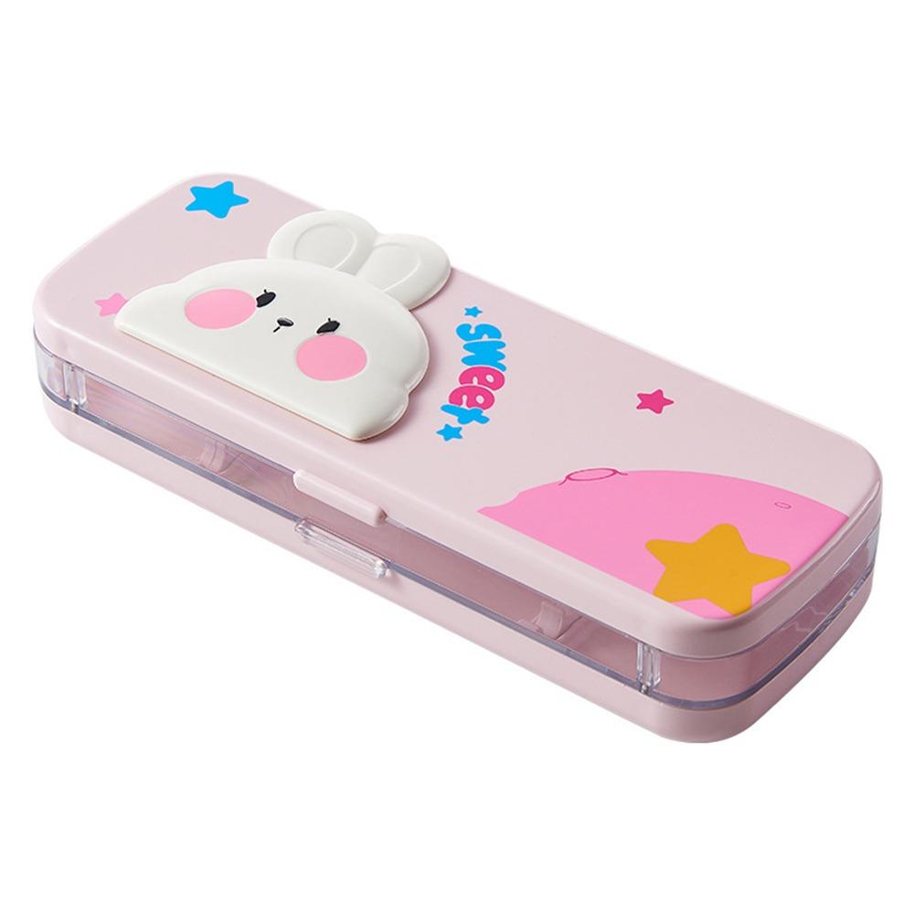 

High Quality Double Layers Pencil Case Large Capacity Cute Rabbit Design Stationery Box Stationery Organizer Students розовый