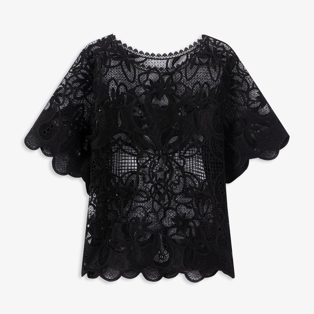 

DIMANAF 2025 Новая футболка Женская Вязание Кружево Цветок Круглый вырез Ажурный Летний стиль Базовые топы Футболки Свободная одежда