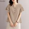 ZANZEA Women V-Neck Summer Casual Short Sleeve Blouse