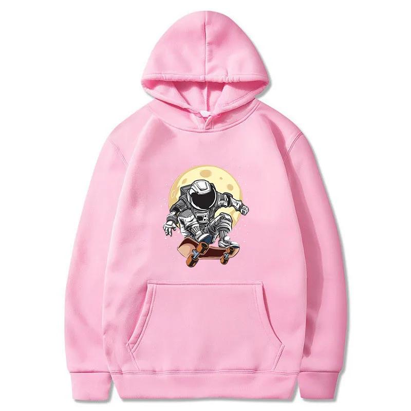 Astronauts Standing On Skateboards Print Hoodie for Men Cotton Long Sleeve Rocket Tops Autumn Space Sweatshirt Men's Clothes