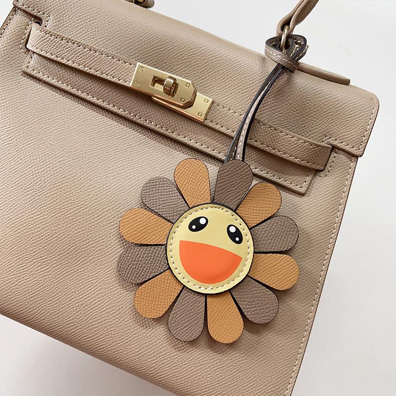 Sunflower Heronsbill Keychain Pendant For Women Backpack Bag Charm  Genuine Leather Charm