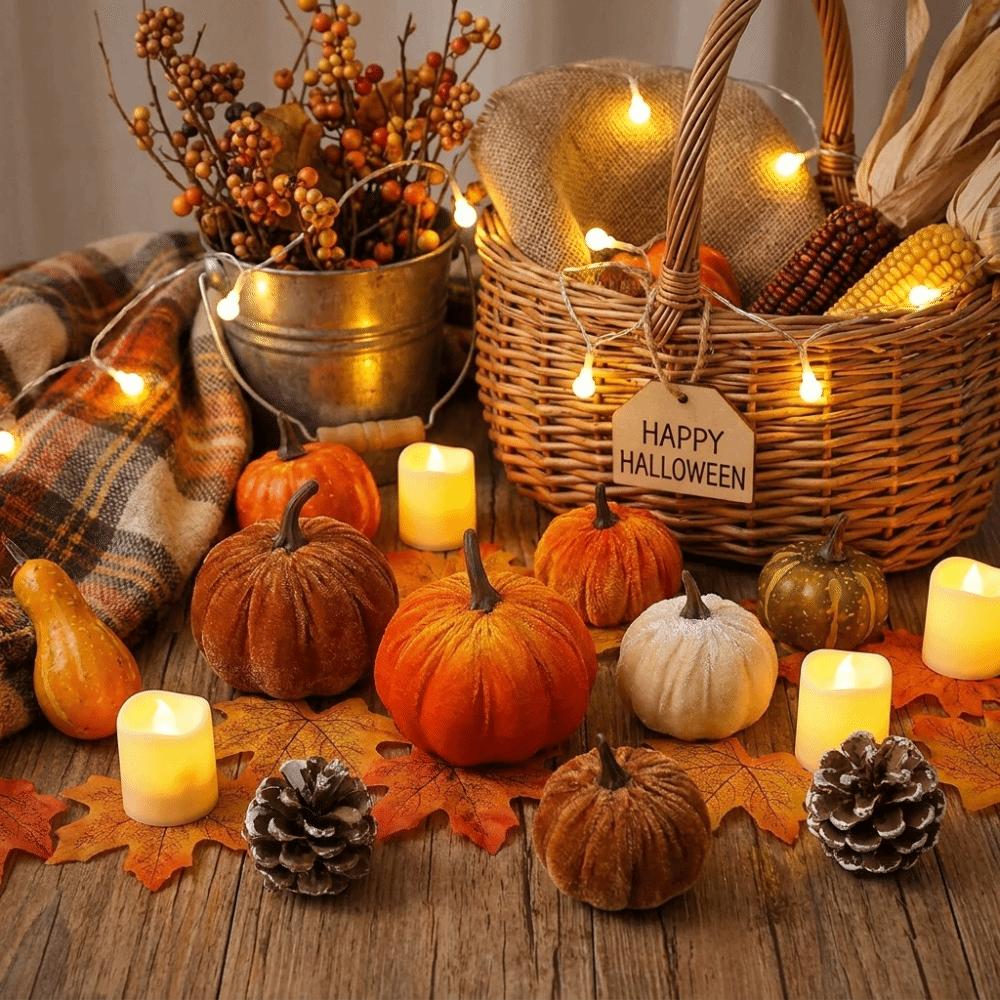 Multi Sizes Mini Pumpkin Ornament Velvet Halloween Artificial Decoration Living Room Decor