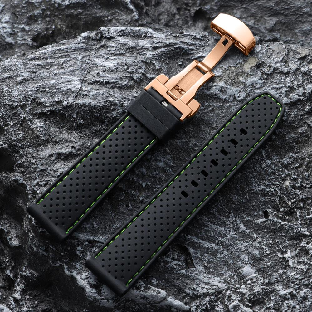 20mm 22mm Premium Silicone Watch Band Butterfly Buckle Waterproof Soft Rubber Strap Breathable Strap Replacement Universal Watch