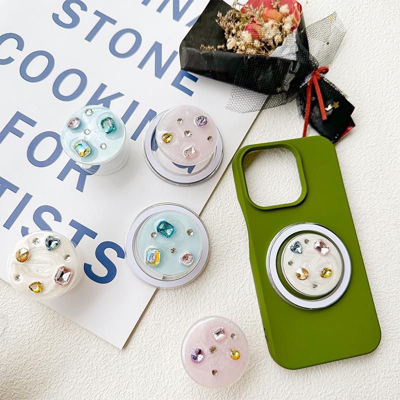 Mobile Phone Airbag Bracket Paste Type Magnetic Suction Retractable Rhinestone Gemstone Small Wind Fresh And Stable Support Niche