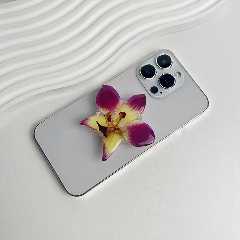 Orchid Acrylic Socket Grip Cymbidium Custom Phone Holder Folding Ring Phone Support Popular Style Internet Celebrity