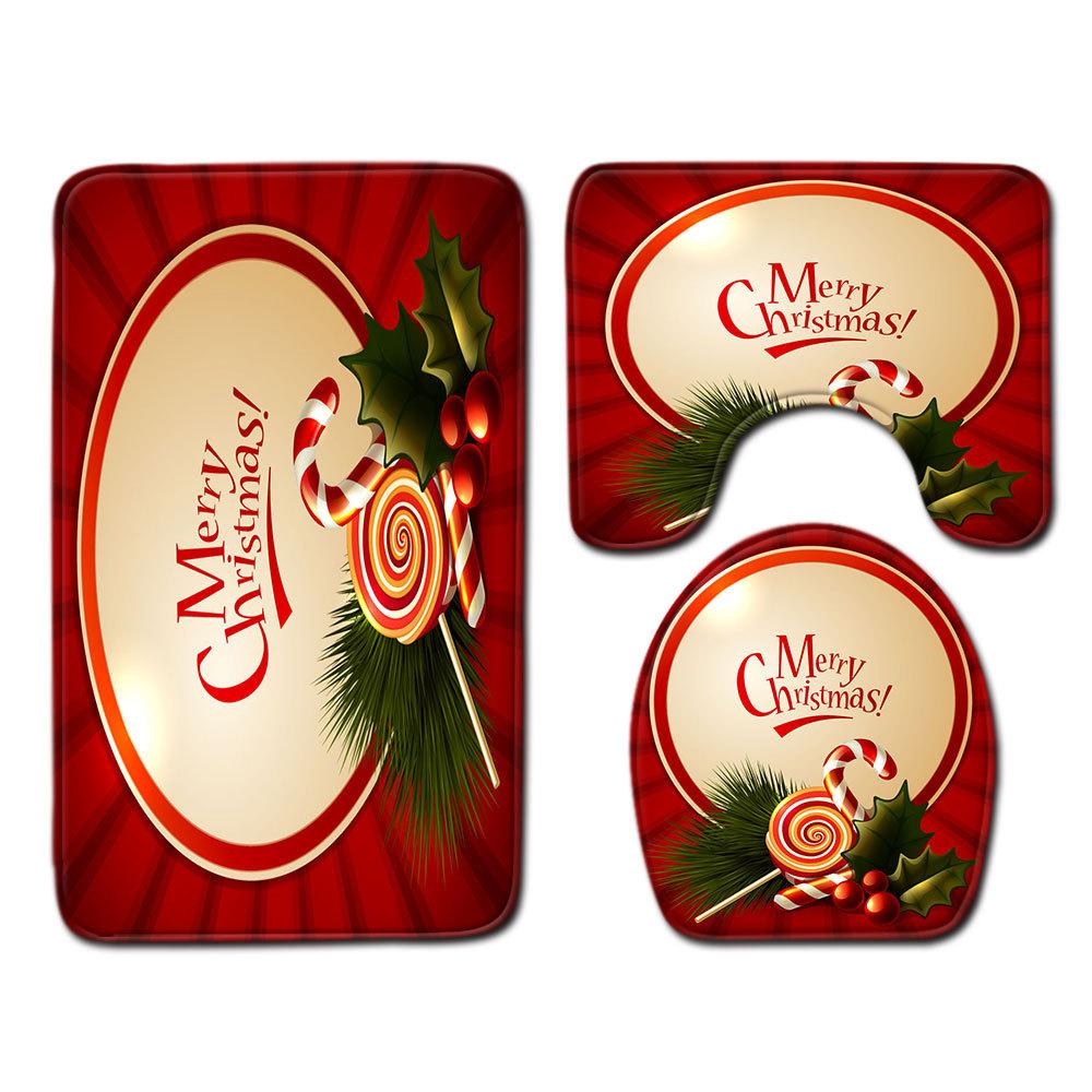 Christmas Bathroom Floor Mat Toilet Three-Piece Set