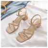 Fashion 2025 Comfortable Minimalist and Versatile Summer Square Head Open Toe Thick Middle Heel Casual Roman Sandals for Women Size 40