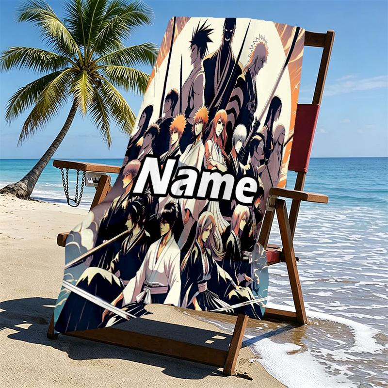 Custom Name Personalized BLEACH Print Beach Towel, for Trip Camping Beach Party Home Decor, Birthday Gift for Family & Friends