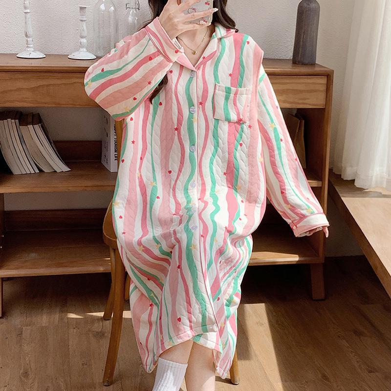 Autumn & Winter Air Cotton Maternity Nursing Pajamas: Long, Thickened Labor Dress for Postpartum and Pregnant Women