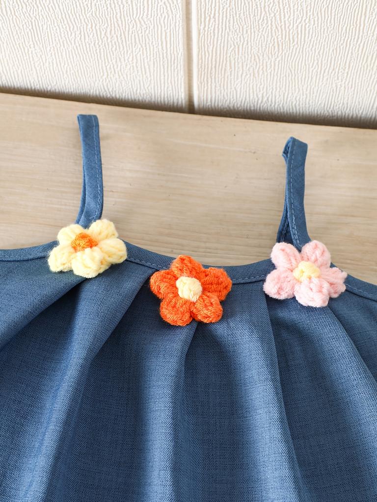 Adorable Baby Girl Set, A-line Waistband Top + Shorts, Flower Patch Decor, Casual Daily Wear for Beach, Picnic & Outdoor Activities