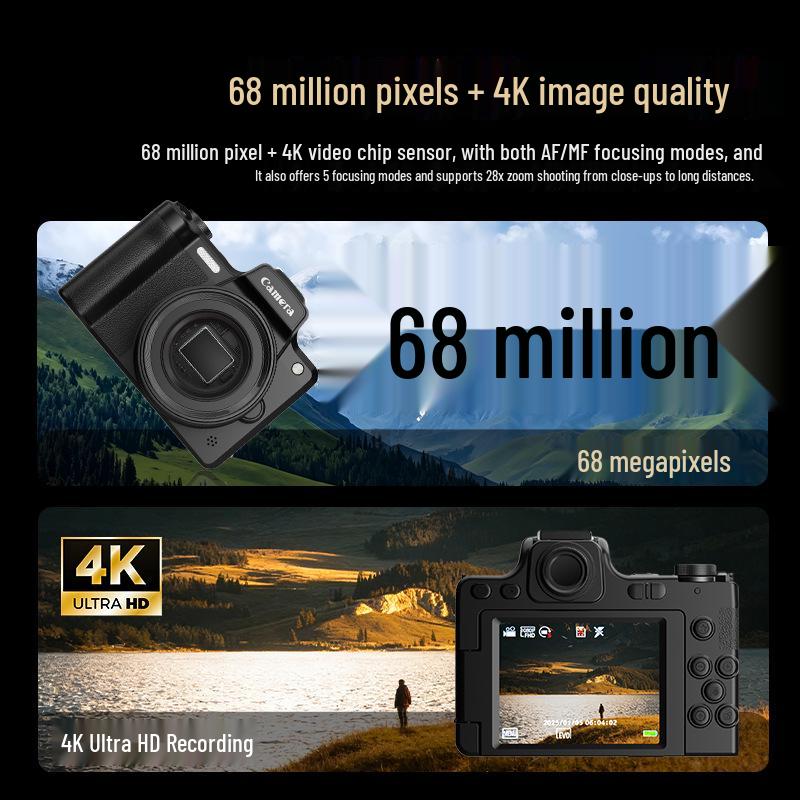 DC101 Spiegellose DSLR-Kamera mit 68 MP, Sucher, HD Beauty-Selfie und Retro-Filtern