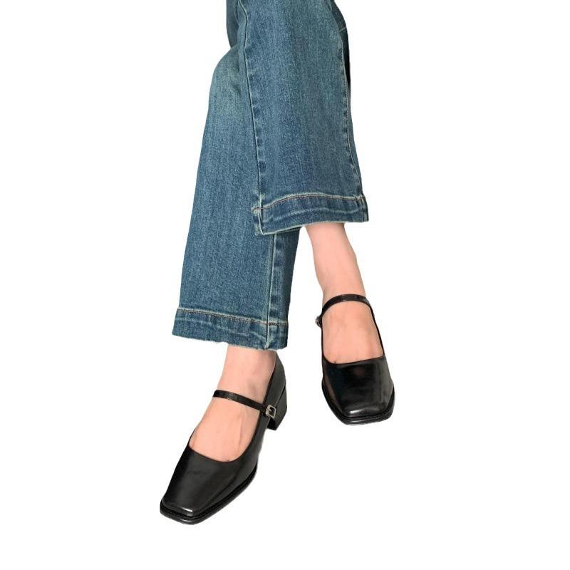 2025 Spring and Autumn New Middle Heel French Niche Mary Jane Thick Heel Single Shoes Women's Retro Word with Square Head Cool