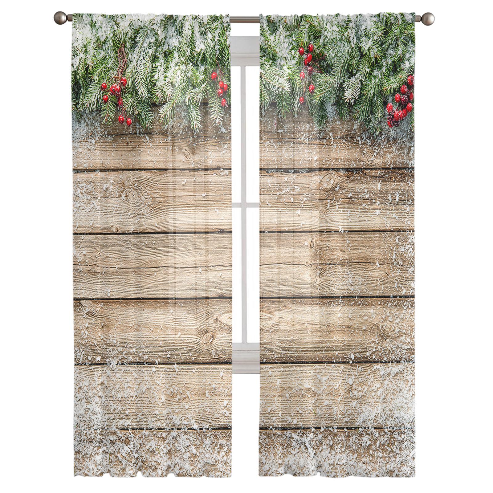 

Рождественские сосны снежинки современные тюлевые шторы для гостиной спальни дома кухни окна прозрачные шторы 135W x 114H(cm)