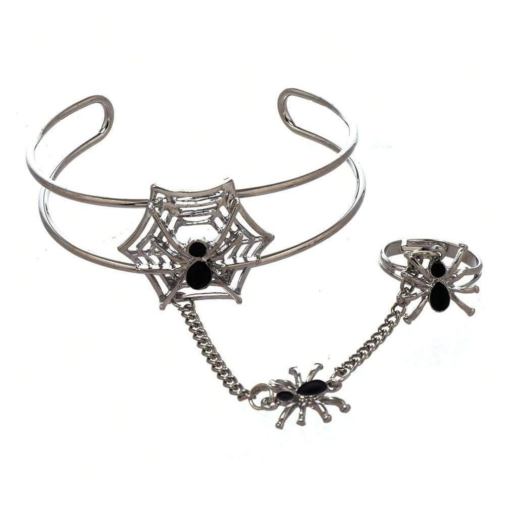 

Pendant Spider Halloween Bracelet With Drop Oil Finish For Gothic Women Style серебряный