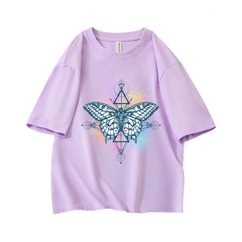 Y2k Dark Mystical Butterfly Oversized Short Sleeve O Neck T Shirt Graphic Print 100 Cotton 2000s Women Tops Clothes Summer