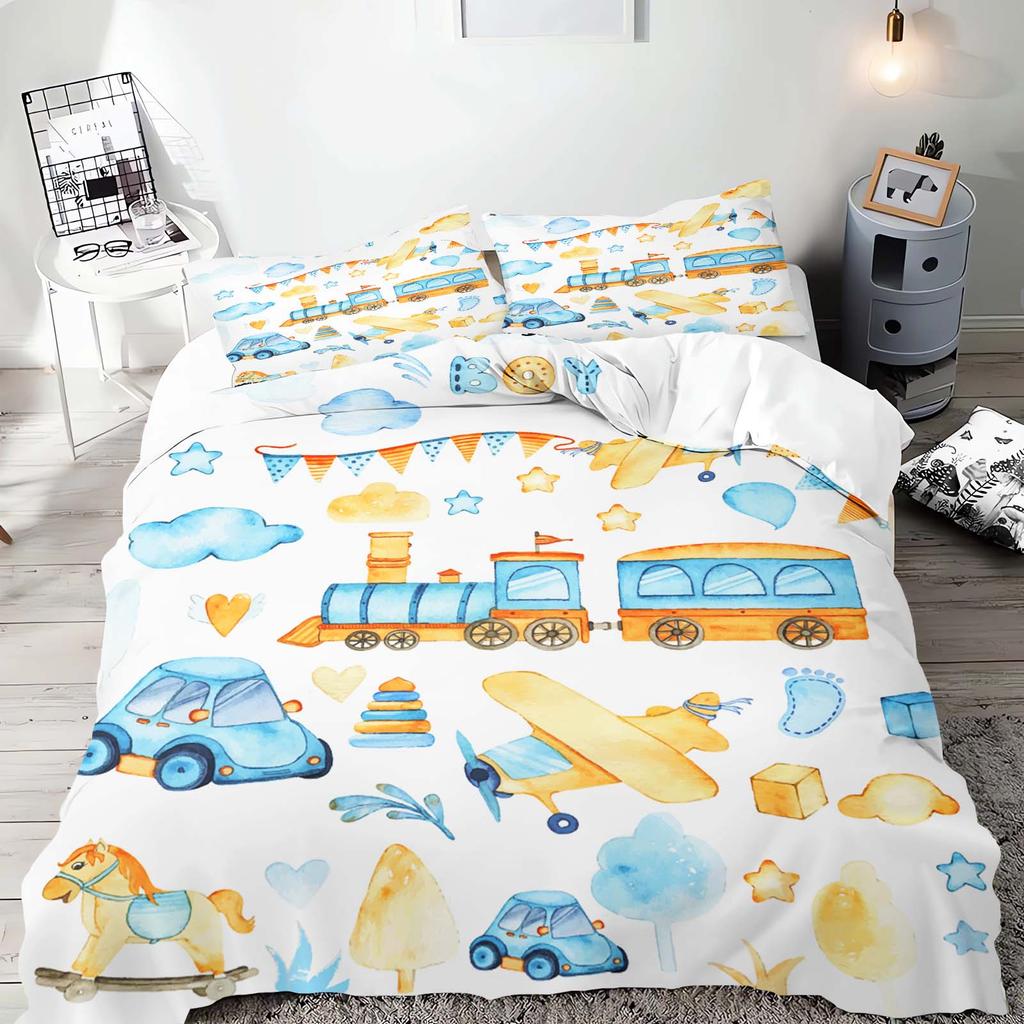 Cartoon Car Anime Bedding Set Duvet CoverPolyester Suitable For Children And Adults 3-Piece Set