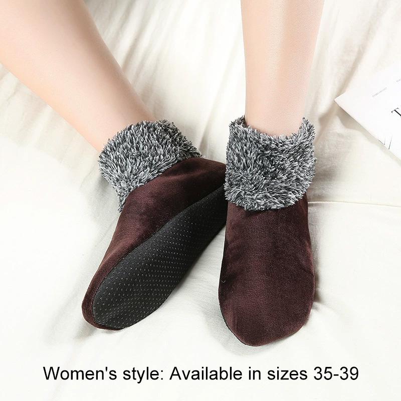 1 Paar Hausschuhe Socken Thermisch Weich Plüsch Winter Bodensocken Hoher Schaft Anti-Rutsch-Sohlen Dick