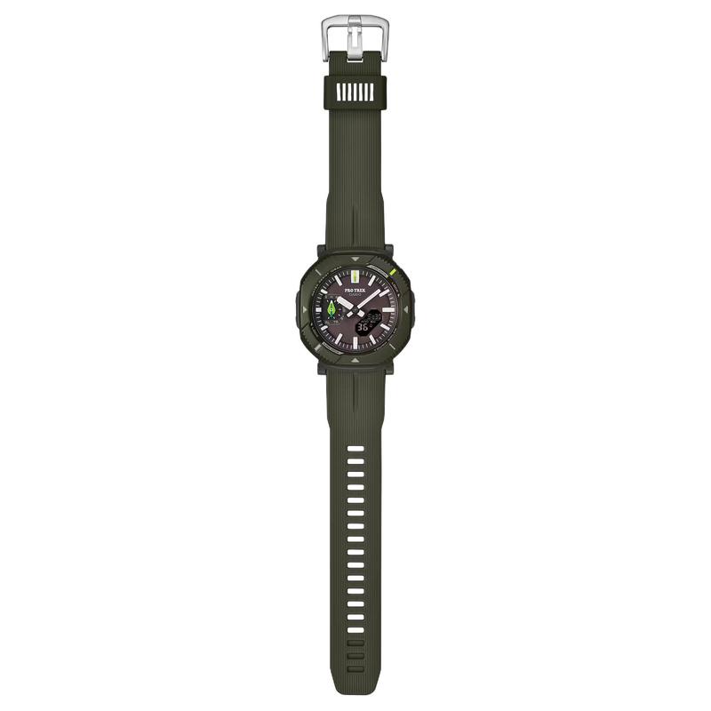 

CASIO PRO TREK series 100 meters waterproof world time calendar stopwatch solar Quartz resin strap men s watch green dial PRJ-B001NJ-3 зелений