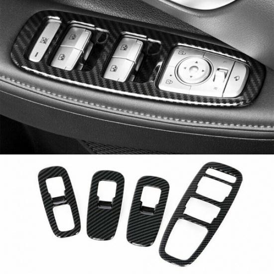Carbon Fiber 4X Window Lift Switch Panel Cover Trim For Hyundai Sonata 2020 2021