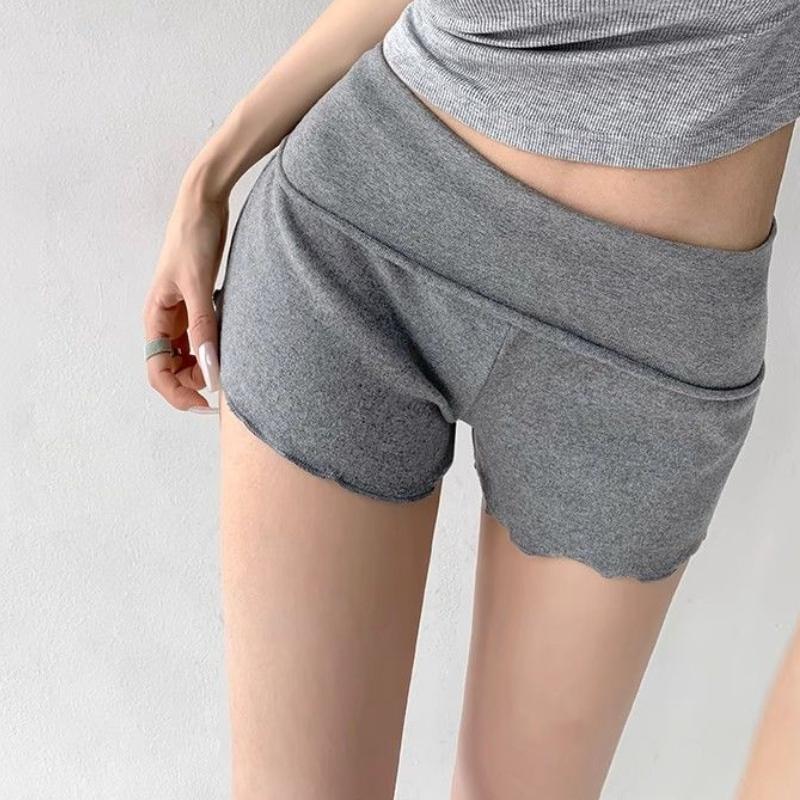 Bequeme graue schwarze Pilzkanten-Shorts für Damen-Frühlings- und Sommer-Outdoor-Bekleidung Leichtgewichtige, gewichtslose, sexy Falt-Shorts mit niedriger Taille