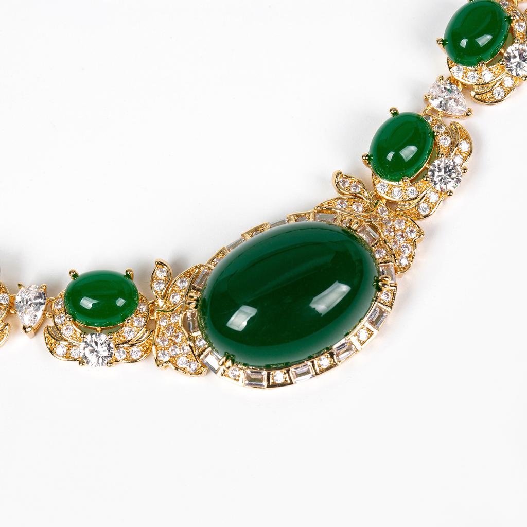 Luxury Beautiful Onyx Green Whitening Jewellery Necklace and Earrings 2 Pcs Wedding Party Gift Dubai Women Prom M-583