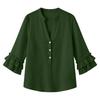 Women's V-Neck Button Front Three-Quarter Sleeve Blouse Color