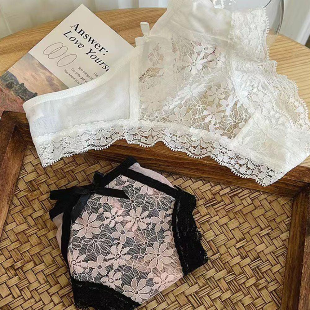 Ruffle Lace Flower Transparent Briefs Thong Mesh Floral Bowknot Panties Comfortable   Lady